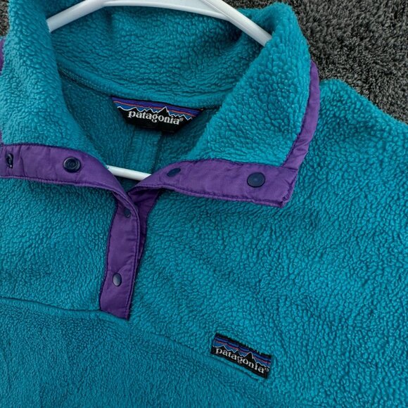 VTG Patagonia Womens Jacket Adult Fleece Purple Blue 1/4 Snap Pullover W/ Logo - Picture 9 of 15